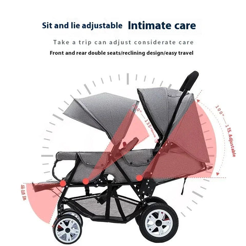 Twin strollers kids two seats strollers foldable carriage Double baby stroller Front and rear seats