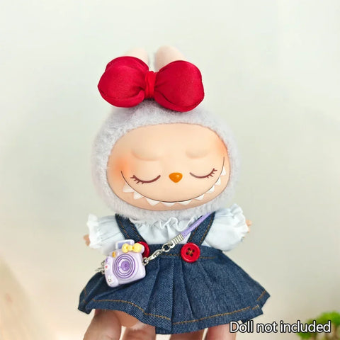 For Korea Kpop Exo Labubu Idol Dolls Jean Dress Big Bowknot Doll Clothes Kids Gift 15-17cm Cute Mini Clothes Doll Accessories