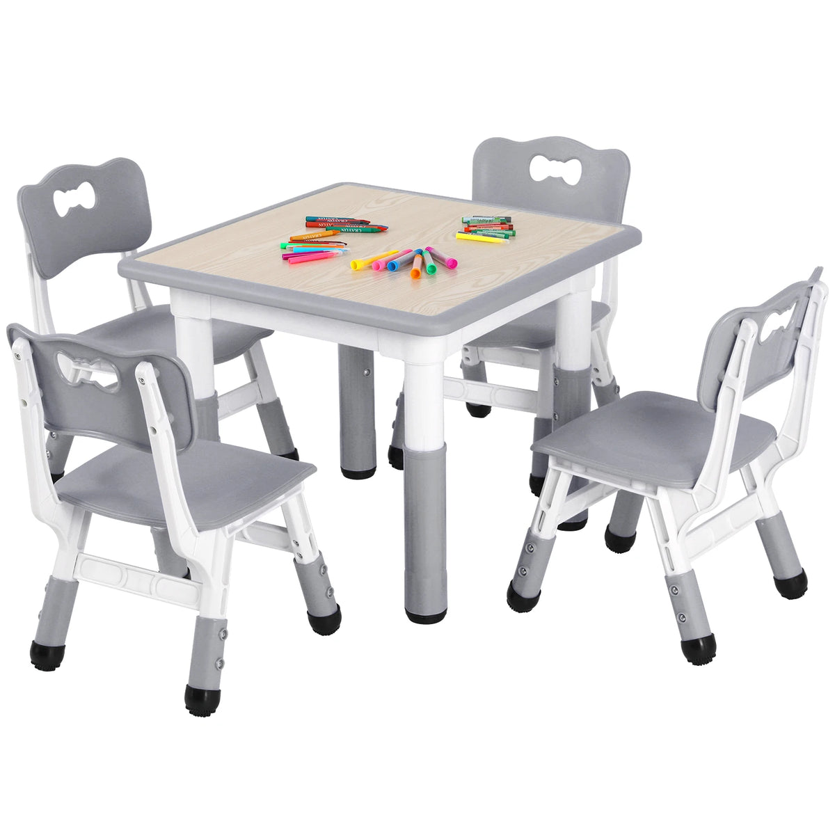 AOOU Kids Table and 4 Chairs Set, Height Adjustable Toddler Study Table Set, Multi-Activity Art Table Graffiti Desktop Age 2-10