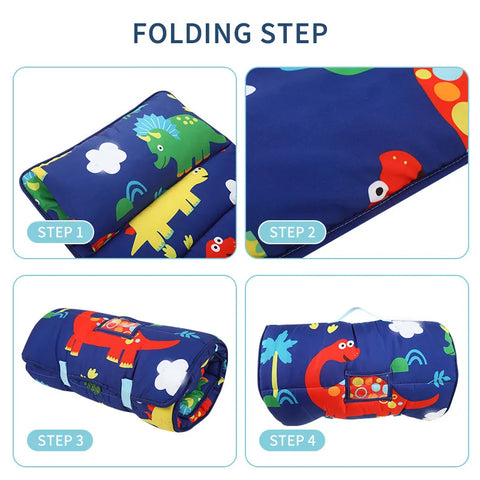 Toddler Nap Mat with Removable Pillow Soft Napping Mats Extra Large Rolled Slumber Bags for Girls Preschool, Daycare