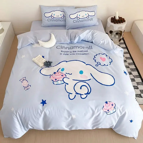 Cinnamoroll Kids Duvet Cover Cartoon Kuromi Bed Three-Piece Set Cute Hello Kitty Quilt Cover Pillowcase for Bedroom Decoration