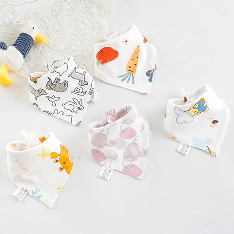 5pcs/lot Baby Bibs Triangle Double Cotton Bibs Cartoon Print Saliva Towel Baby Boys Girls Feeding Apron Cotton Bandana Bibs
