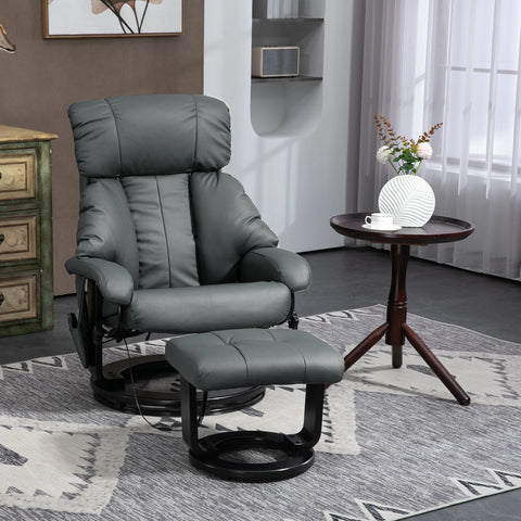 Recliner Chair with Ottoman, Swivel Wood Base, Remote and Side Pocket, Grey