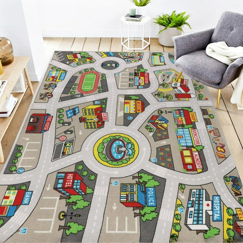 Childrens Traffic Road Playmat Rug Washable Car Map Educational Learning Nursery Carpet for Playroom Bedroom Decor Alfombra