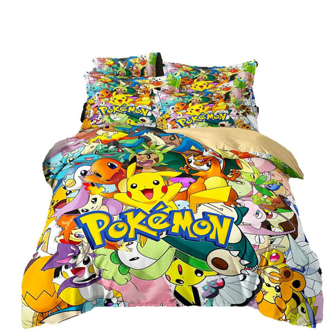 3D Printed Pikachu Bedding Set,Pokemon Duvet Cover,Anime Quilt Duvet Pillowcase for Children Girls Boys Teenagers Adults