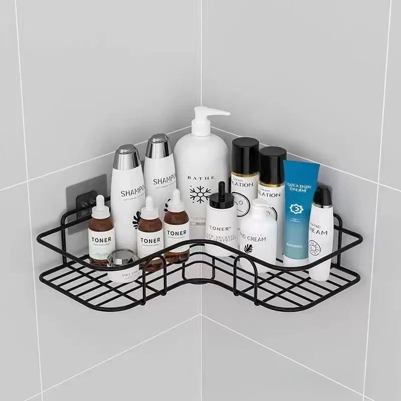 Bathroom Shelf Wall Mounted Corner Storage Shelves Shampoo Holder Cosmetic Rack Iron Shower Drain Basket Bathroom Organizer