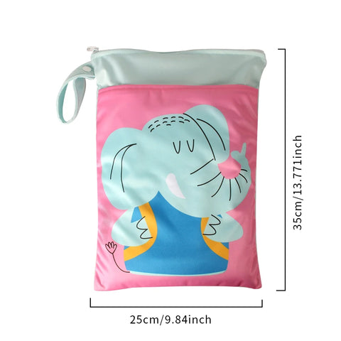 Babyshow 1PC Washable Wet Dry Bag Wetbag for Baby Diapers Nappies Waterproof Reusable Diaper Bag with Two Zippers 25cmx35cm