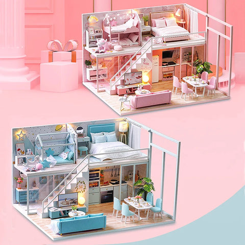 Doll House Kit 3D Wooden Mini DollHouse Assembly Building with Furniture Kit Toys Children's Birthday Gift 3D Puzzle Handmade