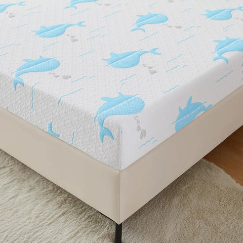 5 Inch Twin Mattress for Kids, Removable Washable Cover with Whales Pattern Cooling Memory Foam Medium Feel, Bed-in-a-Box, Certi