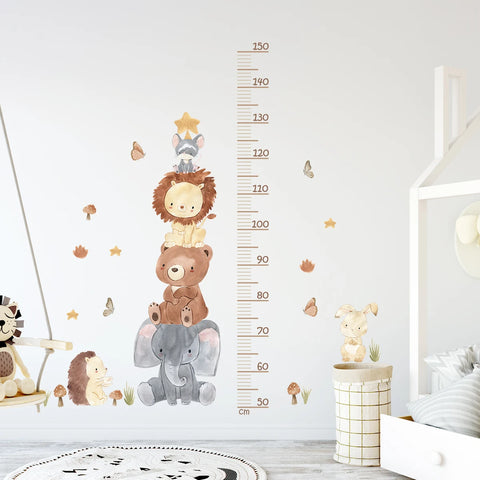 3PC Cartoon Animal Height Ruler Wall Stickers for Waterproof Removable PVC Kids Room Kindergarten Home Decoration