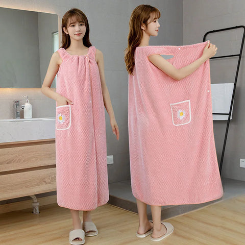 Bath Towel Household Women Wearable Wrap Adults Absorb Water Polyester Dry Hair Skirt Long Style Bathroom Washable Bathrobe