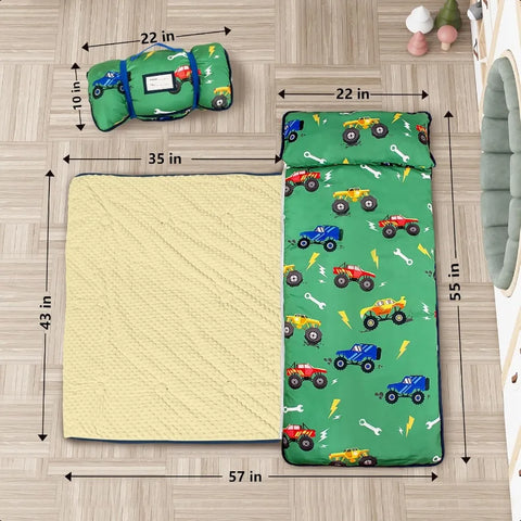 Toddler Nap Mat Extra Large Thickened 55''x35'' Soft Sleeping Bag with Detachable Minky Blanket and Pillow Portable for Daycare
