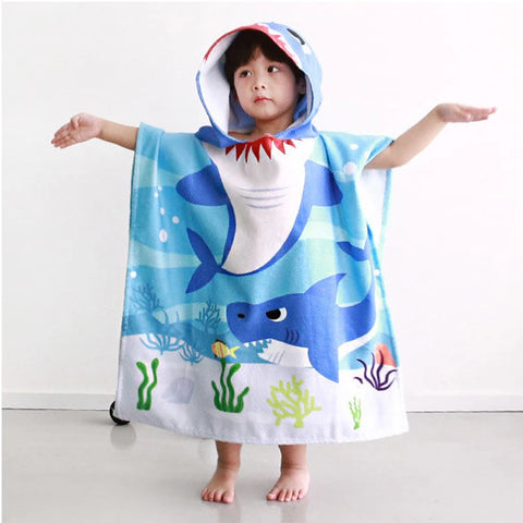 80-130cm Kids Hooded Bath Beach Poncho Towels Baby Quick Dry Bathrobe Child Cartoon Poncho Towels Microfiber Swim Cover-ups