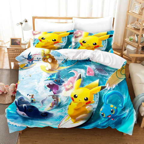 Pokémon Bedding Set  3D Children'S Bedding Set 3-Piece 1 Quilt Duvet Cover King Size Twin Covers Children Printed 100% Polyester