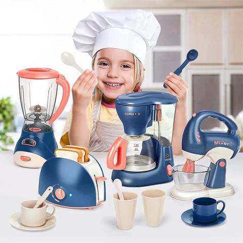 Mini Household Appliances Kitchen Toys Pretend Play Set with Coffee Maker Blender Mixer and Toaster for Kids Boys Girls Gifts