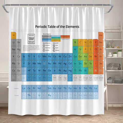 Periodic Table Shower Curtain Modern Fun Chemistry Elements For Students Home Decor Polyester Fabric Bathroom Curtain With Hooks