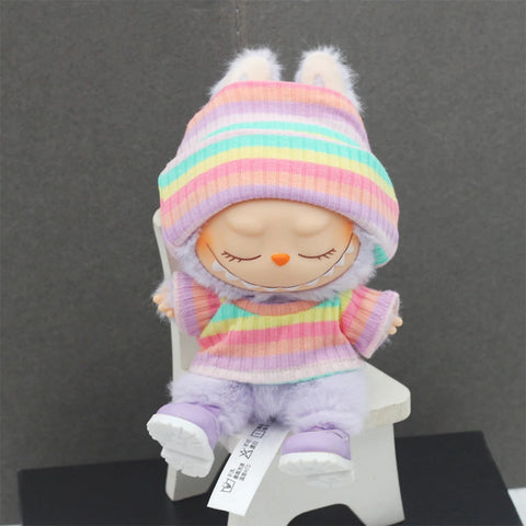 17cm Mini Plush Doll'S Clothes Outfit Accessories For Korea Kpop Labubu Idol Sitting Party V1 V2 Autumn onesie hat set Clothing