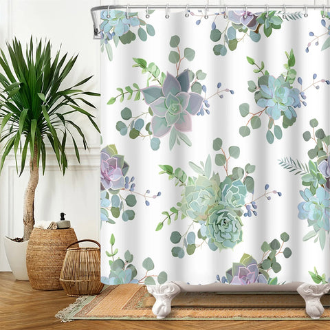 Green Plant Leaf Vines Flowers Shower Curtain Print Modern Nordic Minimalist Polyster Home Decor Bathroom Curtain with Hooks