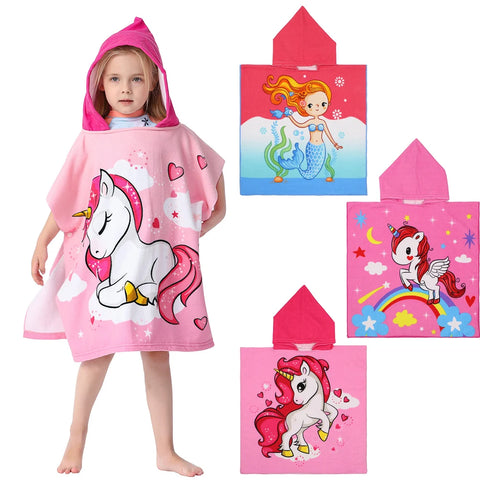 Girls Unicorn Bathrobe Baby Hooded Beach Towel Kids Mermaid Cape Towels Children Bathing Stuff Babies Shark Washcloth