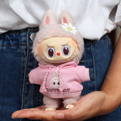 17cm Labubu Clothes Sweatshirt Heart-beating Macaron Labubu Doll Clothes