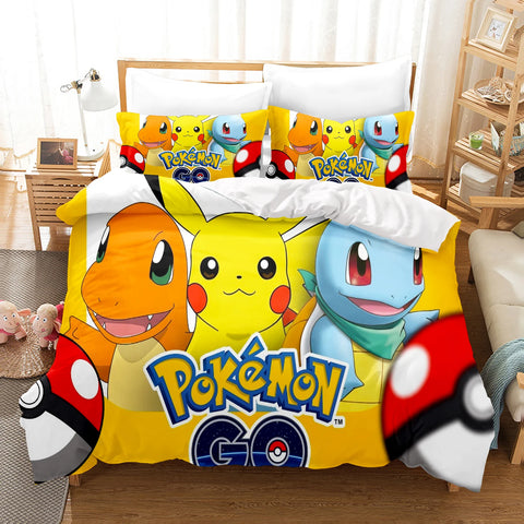 Pokémon Bedding Set  3D Children'S Bedding Set 3-Piece 1 Quilt Duvet Cover King Size Twin Covers Children Printed 100% Polyester