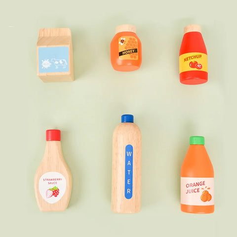 Children Pretend Play Wooden Milk Drink Set Kitchen Food Toys Montessori Learning Educational Kids Simulation Imitation Game