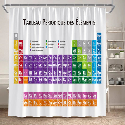 Periodic Table Shower Curtain Modern Fun Chemistry Elements For Students Home Decor Polyester Fabric Bathroom Curtain With Hooks