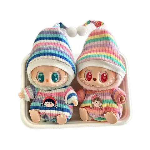 17cm Mini Plush Doll'S Clothes Outfit Accessories For Korea Kpop Labubu Idol Sitting Party V1 V2 Autumn onesie hat set Clothing