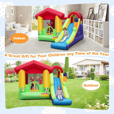 Inflatable Bounce House with 735w Blower Jumping Bouncy House for Kids with Slide Climbing Wall Indoor Outdoor Toddler Bouncing