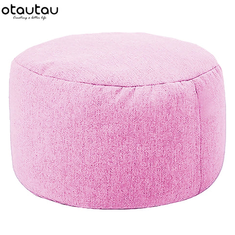 OTAUTAU Round Stool D30cm*H20cm Linen Bean Bag Ottoman with Filling Beanbag Pouf Footstool Tatami Futon Puff JD001