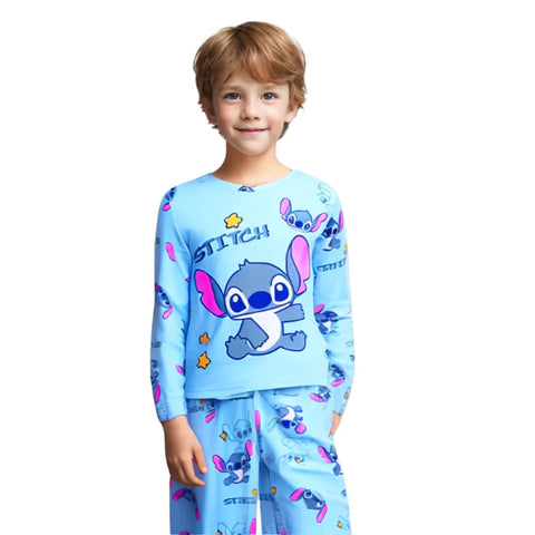 2025 Spring Summer 2pcs/set Stitch Homewear Pajamas for Kids Baby Soft Milk Silk Blue Anime Stitch Long Sleeve Sleepwear Sets