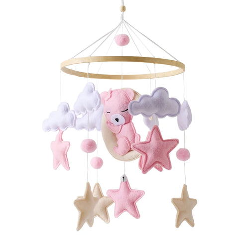 Crib Mobile Baby Wooden Bed Bell Baby Rattles Soft Felt Cartoon Bear Toys Hanger Crib Mobile Bed Bell Wood Toy Bracket Kid Gifts