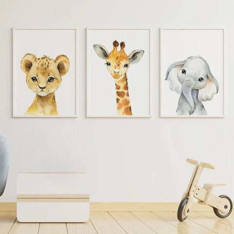 Safari Nursery Decor Set of 3 Poster Jungle Animal Nursery Wall Art Prints Baby Animal Prints Children's Room Bedroom Decoration