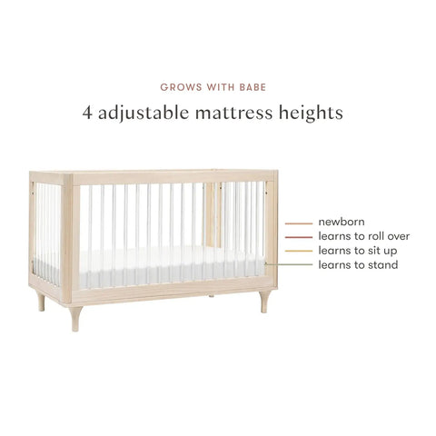 Lolly 3-in-1 Convertible Crib with Toddler Bed Conversion Kit in Washed Natural/Acrylic, Greenguard Gold Certified