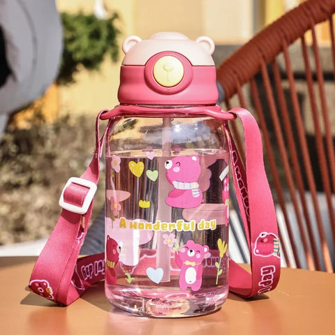 400-650ML Kids Cartoon Water Bottles Leakproof Water Sippy Cup with Straw and Strap Portable Drinking Bottle for Childre