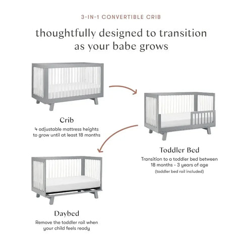 3-in-1 Convertible Crib with Toddler Bed Conversion Kit in Grey and White, Greenguard Gold Certified