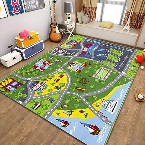 Children’s Educational City Life Playmat Rug Road Traffic System Carpet for Bedroom Playroom Fun Learning Floor Mat Safe Kids