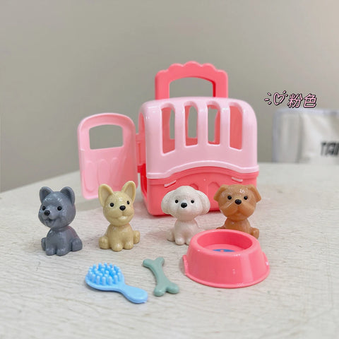 QWZ Pretend Play Toy Fashion Mini Pets Cat Dog House Kennel Bathtub For Children Play House Toy Accessories Kids Best Gift
