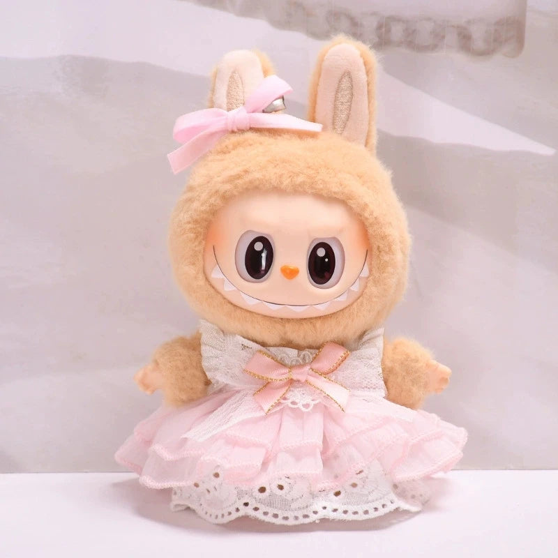 17cm Labubu Plush Pendant Korean Kpop Labubu Idol Clothing Accessories Princess Style Bow Dress Cartoon Cute Idol Outfitset Gift