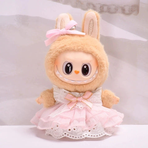 17cm Labubu Plush Pendant Korean Kpop Labubu Idol Clothing Accessories Princess Style Bow Dress Cartoon Cute Idol Outfitset Gift