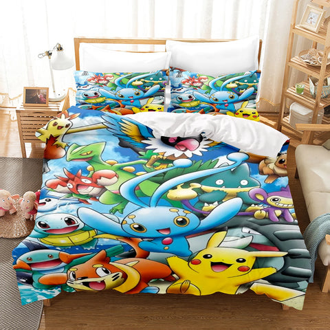 Pokémon Bedding Set  3D Children'S Bedding Set 3-Piece 1 Quilt Duvet Cover King Size Twin Covers Children Printed 100% Polyester