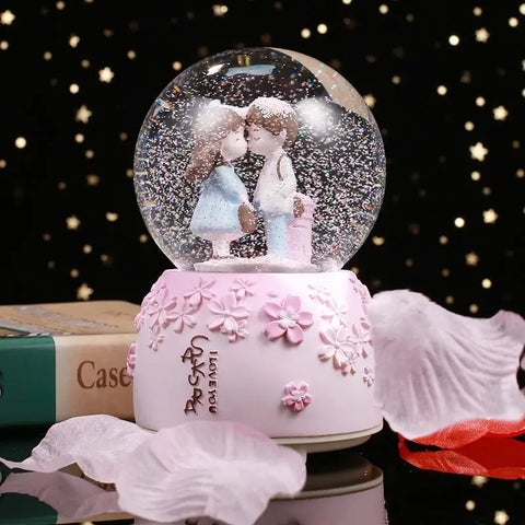 Glow Light Crystall Snow Globe Ball Music Box Couples Wife Girl Birthday Wedding Valentine's Day Gift Lovers Ornament