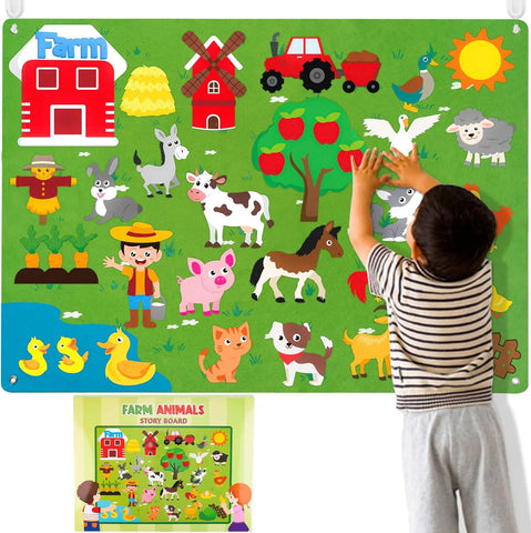 Felt Story Board Set Toy for kids Farm Animals Preschool Education Early Learning Interactive Play Mat Wall Hanging Gift for To