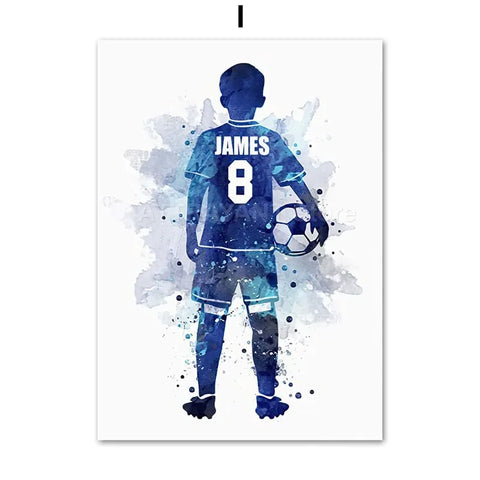 Soccer Player Watercolor Art Posters And Prints Jersey Custom Name Kids Football Canvas Painting Wall Pictures Boys Room Decor