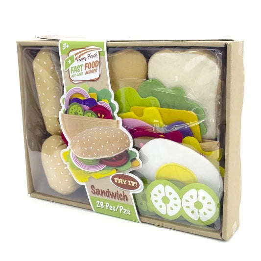 28PCS Felt Food Burger Sandwich Food Set Children Pretend to Play Food Sandwich Toys Children's Kitchen Role Playing Gifts