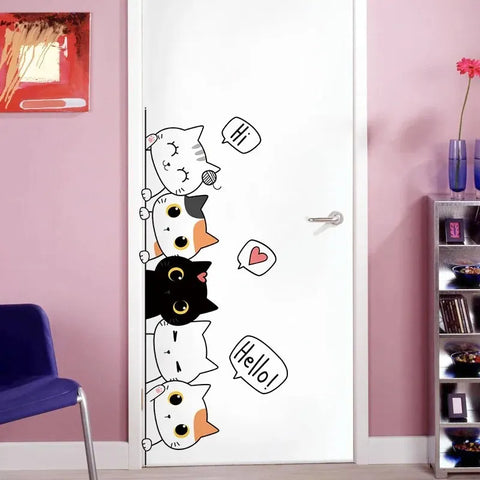 1pc Kitten Door Sticker, Home Decoration Door Sticker, Cute Children's Room Door Decoration Supplies