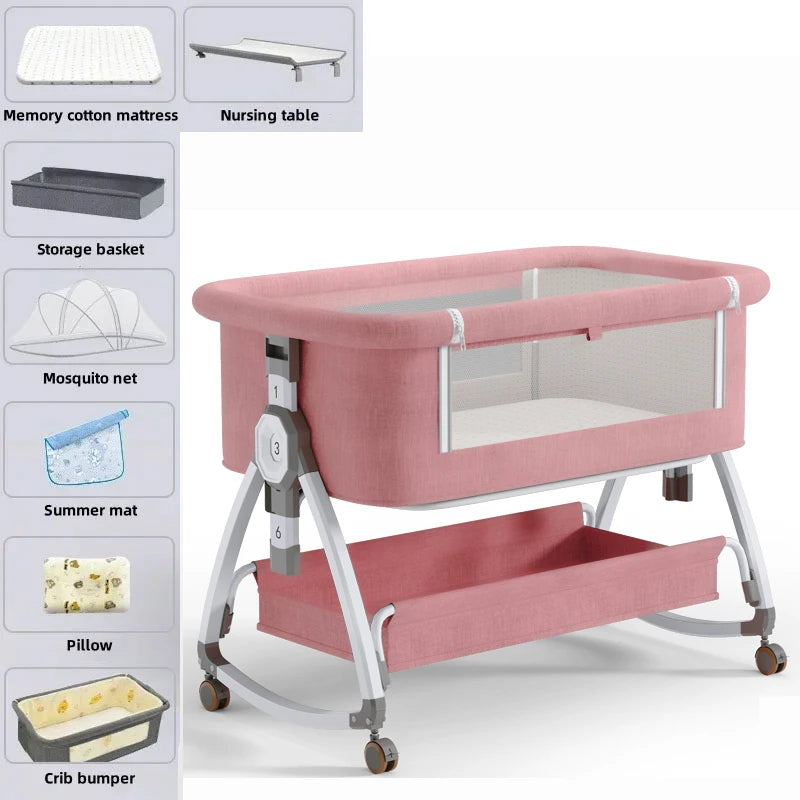 Baby Bedside Crib with Diaper Table height adjustment splicing bed baby bassinet Newborn bb bed with matress