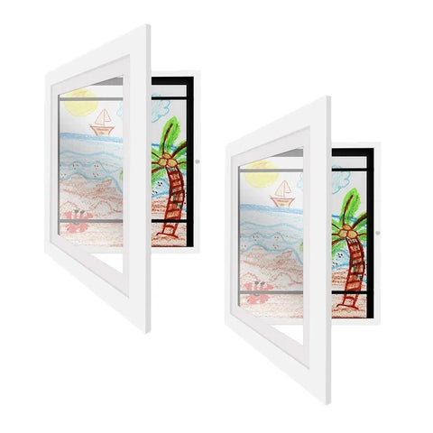 2pcs Children Drawing Frame Magnetic Front Open Wooden KIDS Art Frame Poster Photo Paintings Pictures Display Wall Picture Frame