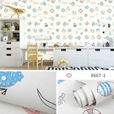 Sevenland Self Adhesive Waterproof Cartoon Pattern Kitchen Cupboard Cabinet PVC Wallpaper Wall Sticker Home Decor Cute