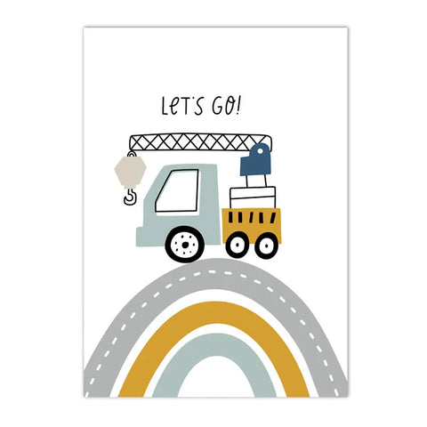 Cartoon Crane Excavator Tractor Truck Wall Art Canvas Painting Nursery Print Child Poster Nordic Wall Pictures Boys Room Decor